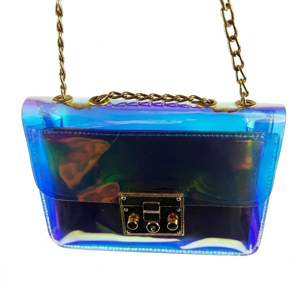 Iridescent Clear Crossbody Bag Rose Gold Holographic Jelly Purse Concert Festiva